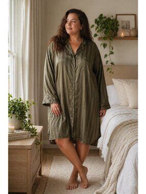 Vintage 90s Jacyln Smith Womens Nightshirt Sz 4X Olive Green Satin Pajamas PJs